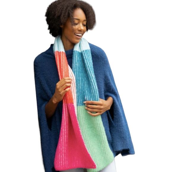 Mer Sea Oh So Cozy Scarf New NWT Multicolor Stripe Blue Green Red Pink Soft Warm - Picture 9 of 9